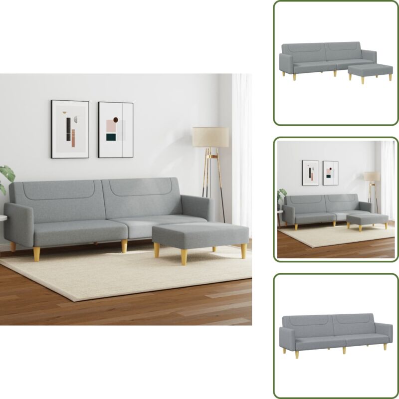 The Living Store - Schlafsofa 2-Sitzer mit Fußhocker Hellgrau Stoff - Sofas - Schlafsofa - Couch - Wohnzimmersofa - Gästezimmer