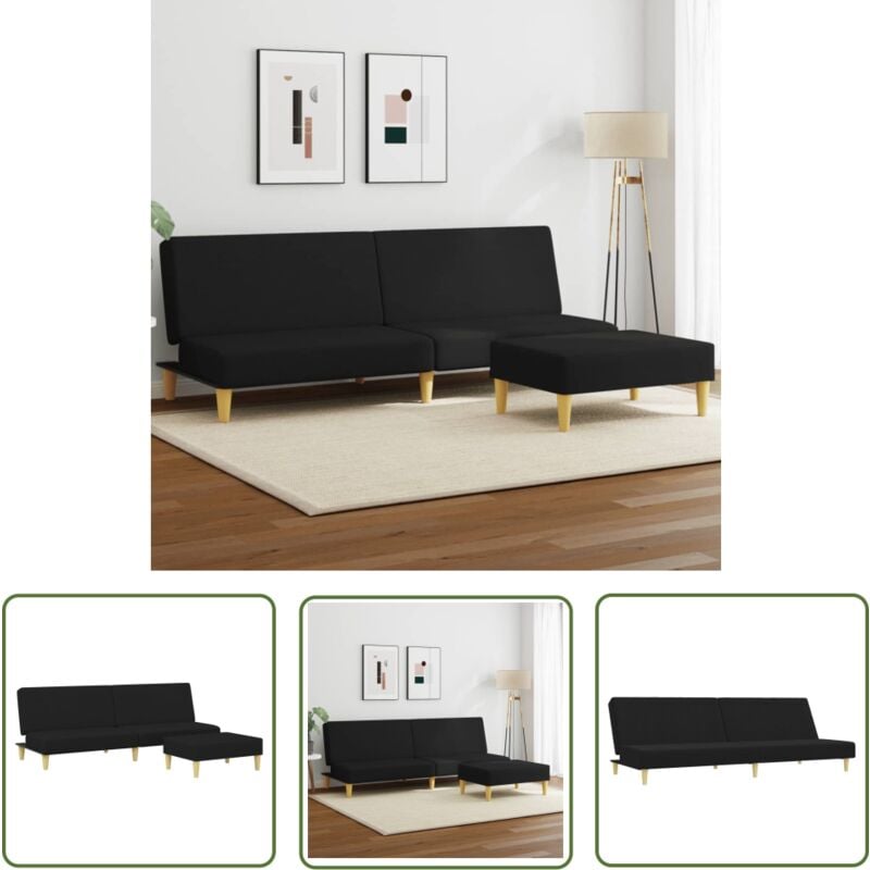 Schlafsofa 2-Sitzer mit Fußhocker Schwarz Stoff - Schlafsofa - Sofa - Wohnraumgestaltung - Gästezimmer - Gemütlich - The Living Store