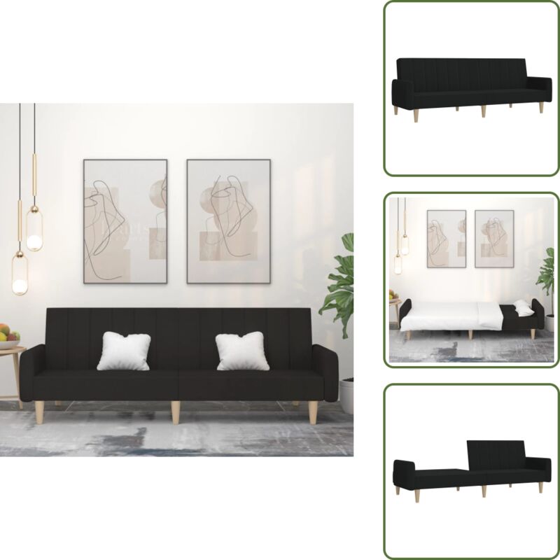 The Living Store Schlafsofa 2-Sitzer Schwarz Stoff - Schlafsofa - Couchtisch - Wohnraumgestaltung - Gästezimmer - Kleines Apartment