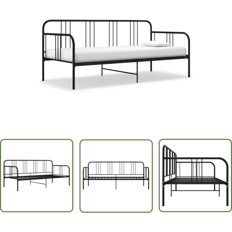 The Living Store - Schlafsofa Bettgestell Schwarz Metall 90x200 cm - Schlafcouch - Bettgestell - Daybed - Gästebett - Platzsparend