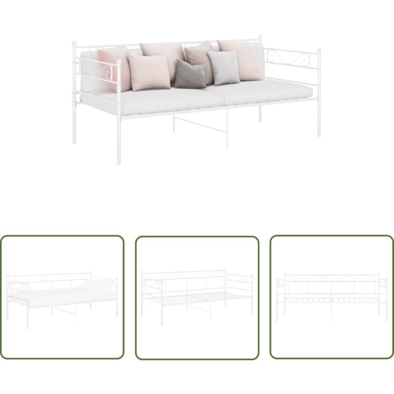 The Living Store Schlafsofa Bettgestell Weiß Metall 90x200 cm - Schlafsofa - Bettgestell - Daybed - Gästebett - Weißes Bettgestell