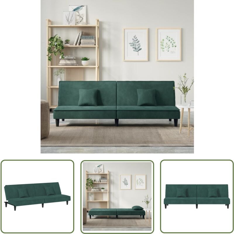 Schlafsofa Dunkelgrün Samt - Samtsofa - Schlafsofa - Wohnlandschaft - Gästebett - Sofa Bett - The Living Store