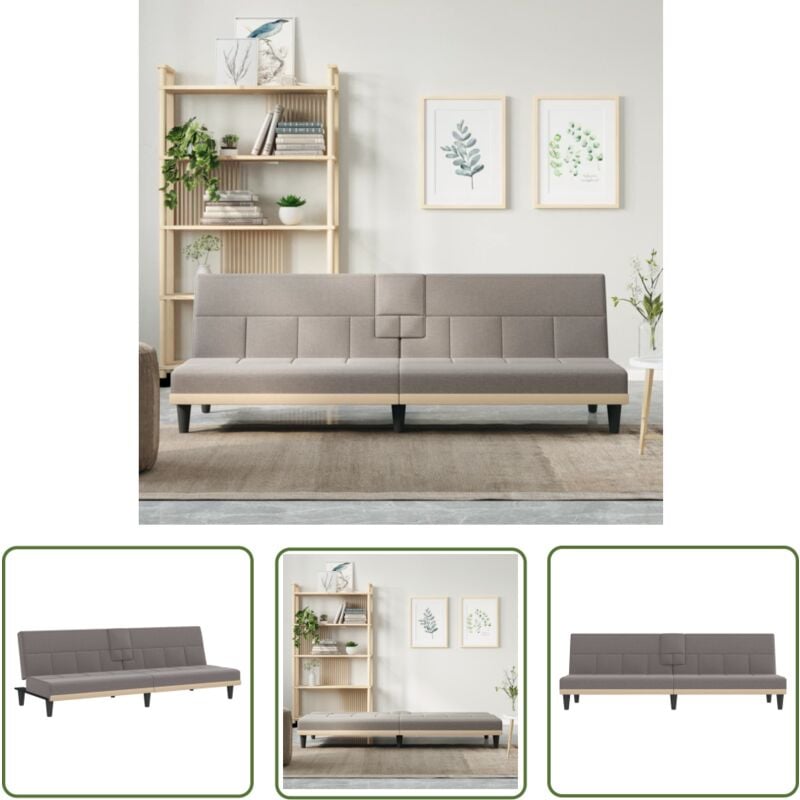 The Living Store - Schlafsofa mit Getränkehaltern Taupe Stoff - Schlafsofa - Sofa - Gästebett - Wohnzimmersofa - Couch