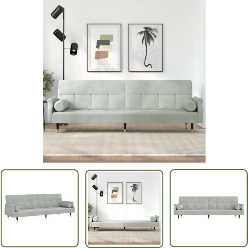 The Living Store - Schlafsofa mit Kissen Hellgrau Samt - Schlafsofa - Sofa - Gästebett - Wohnraum - Gemütlich