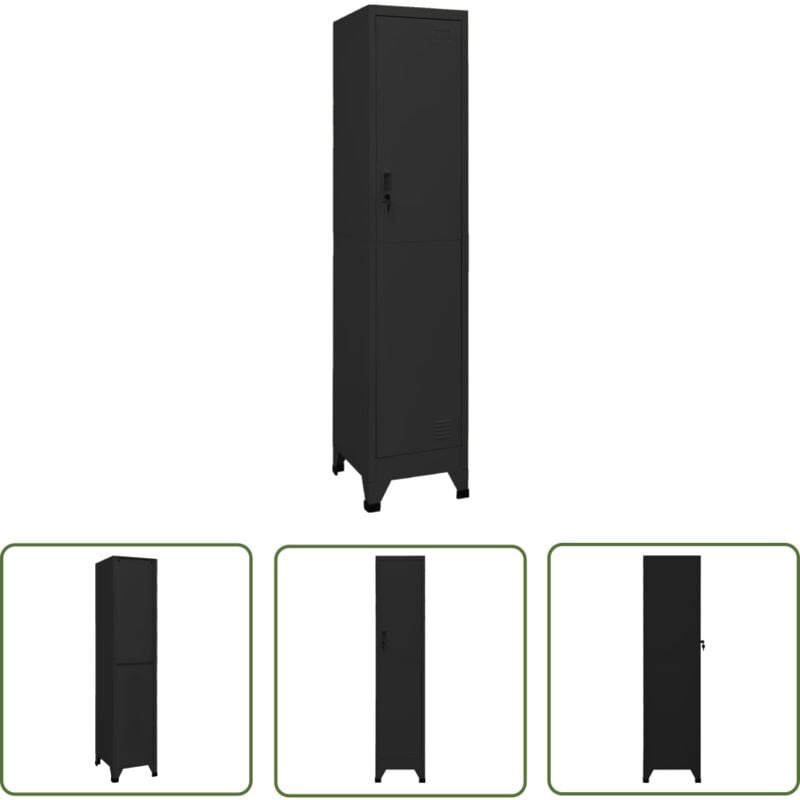 The Living Store Schließfachschrank Schwarz 38x45x180 cm Stahl - Stahlschrank - Garderobeschrank - Abstellraum - Bürobedarf - Lagerung