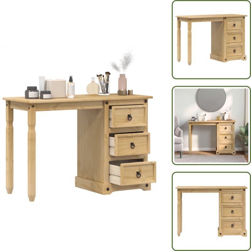 The Living Store - Schminktisch Corona 110x47x75 cm Massivholz Kiefer - Holz Schminktisch - Kiefernholzmöbel - Schreibtisch - Kommode - Korpusmöbel