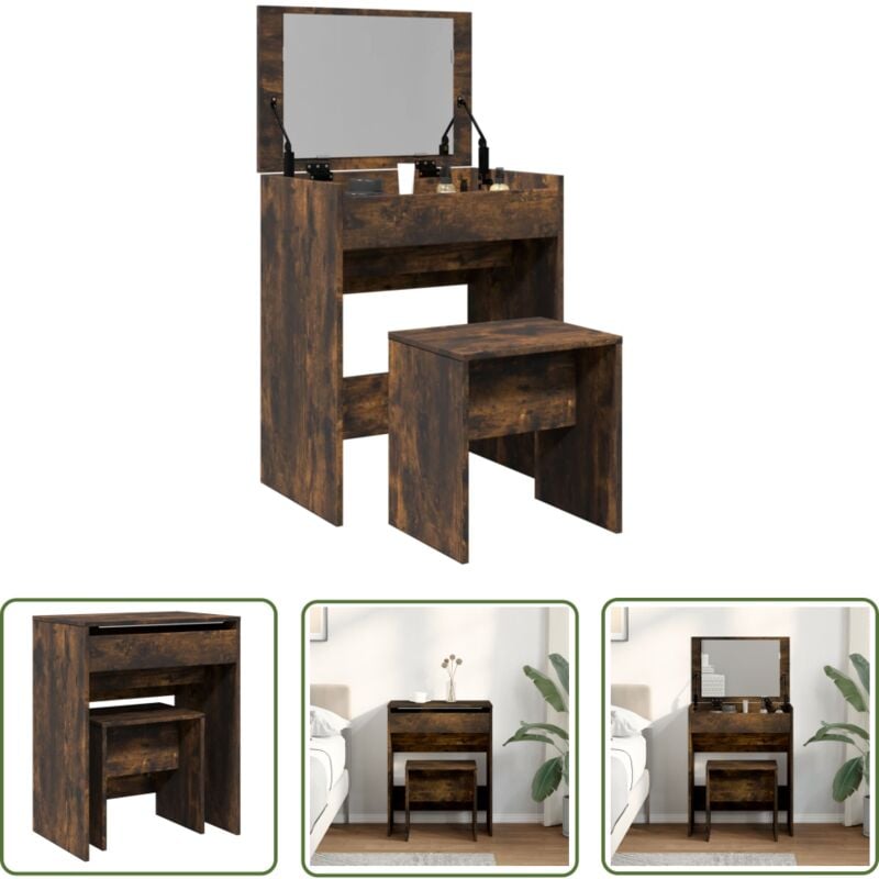 Schminktisch mit Hocker Räuchereiche 60x40x113,5 cm - Schminktisch - Kosmetikschrank - Badezimmermöbel - Makeup Tisch - Schreibtisch - The Living