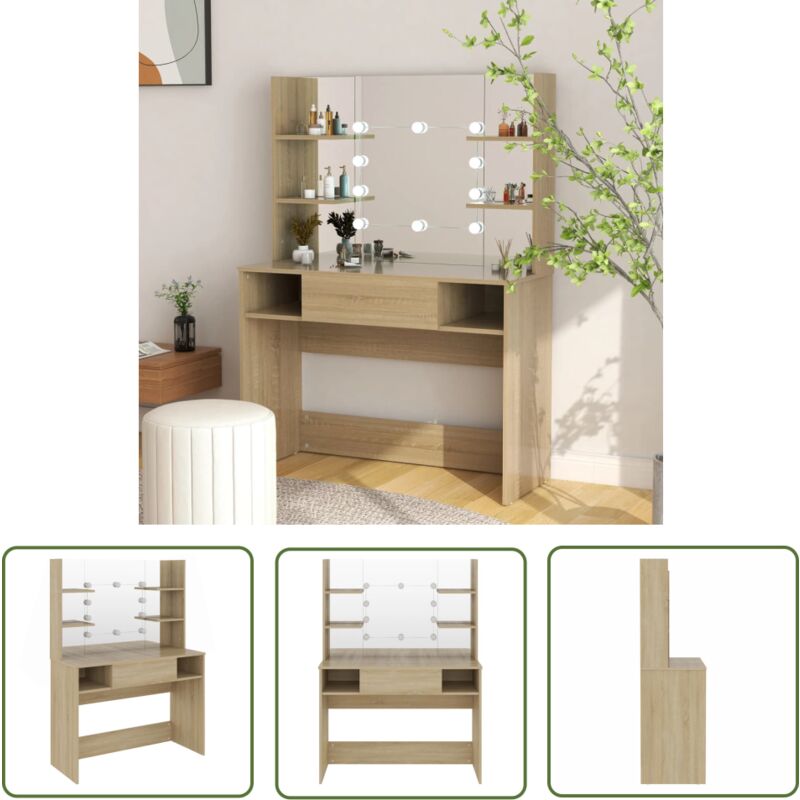 Schminktisch mit LED-Beleuchtung 100x40x135 cm mdf Eiche-Optik - Schminktisch - led Beleuchtung - Kosmetiktisch - Makeuptisch - Badezimmermöbel - The