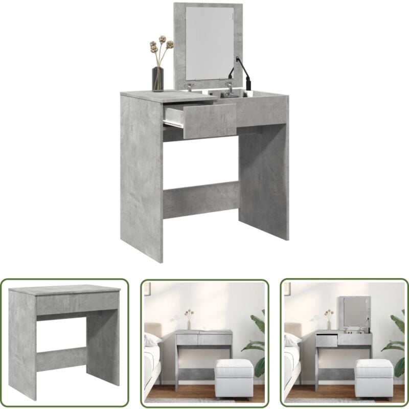 The Living Store - Schminktisch mit Spiegel Betongrau 73x46,5x120 cm - Schminktisch - Kosmetiktresore - Schreibtisch - Badezimmermöbel - Grau