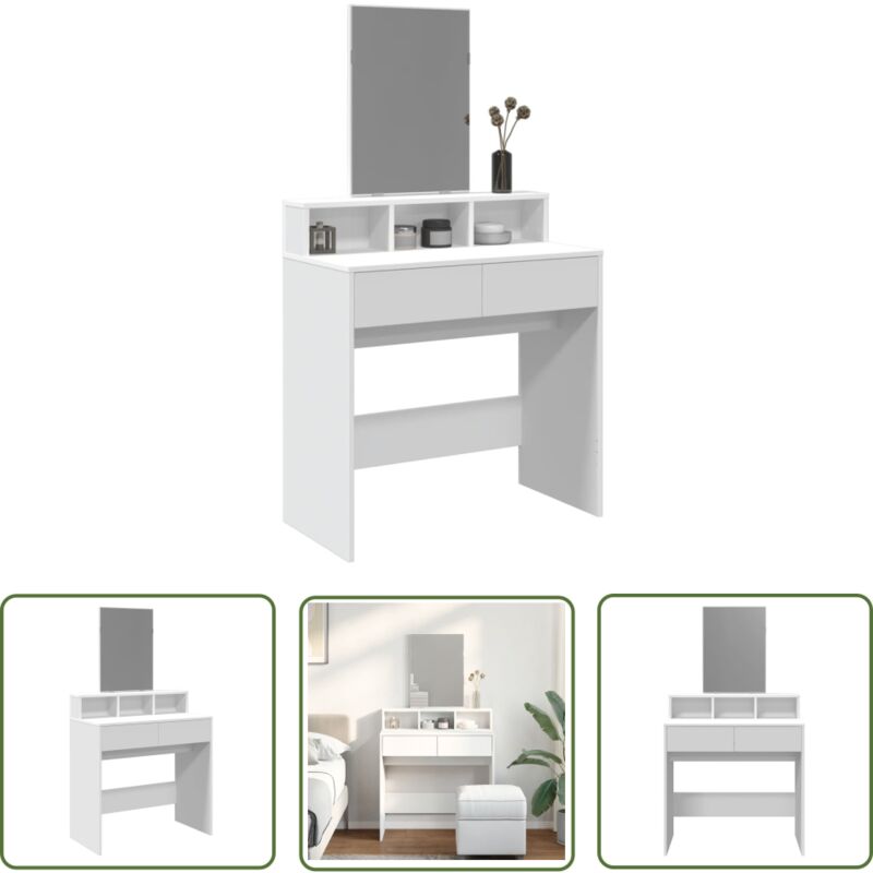 The Living Store - Schminktisch mit Spiegel Weiß 80x41x144,5 cm - Schminktisch - Kosmetikschrank - Badezimmermöbel - Spiegelkommode - Makeup Tisch