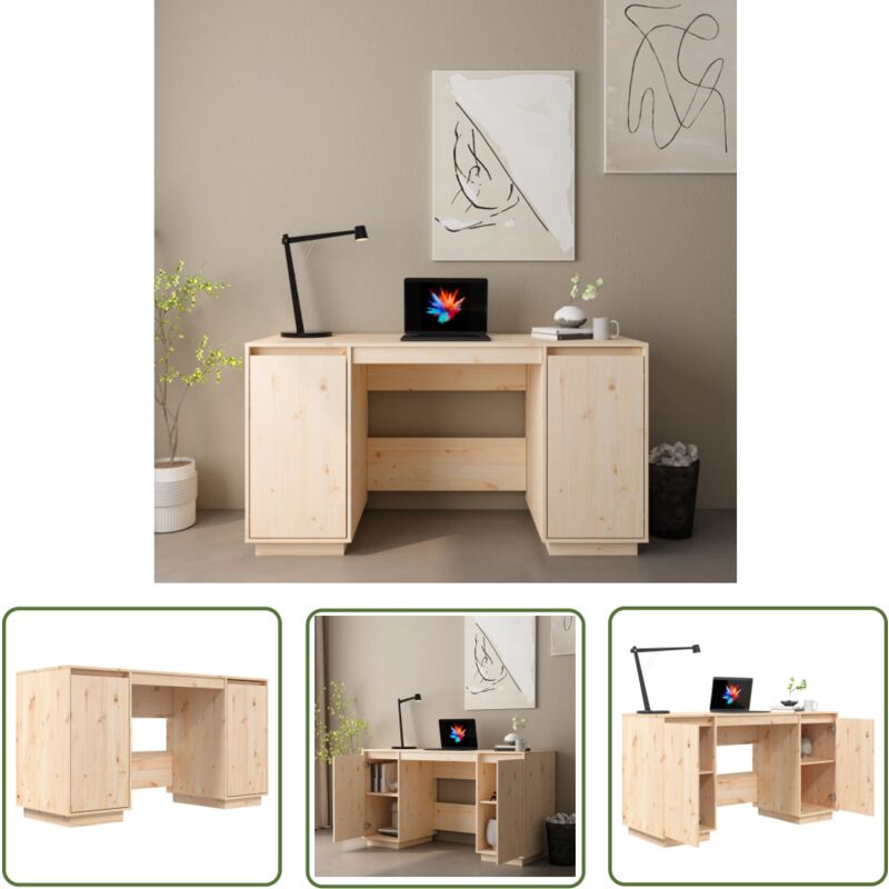 The Living Store - Schreibtisch 140x50x75 cm Massivholz Kiefer - Massiver Holz Schreibtisch - Kiefernschreibtisch - Home Office Schreibtisch