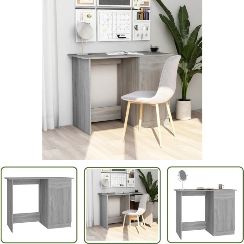The Living Store - Schreibtisch Grau Sonoma 100x50x76 cm Holzwerkstoff - Schreibtisch - Grau - Holzwerkstoff - Schreibtisch Grau Sonoma - Bürobereich