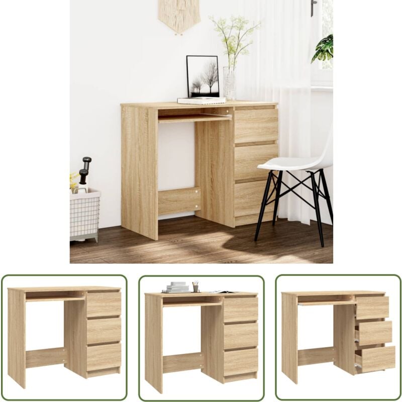 The Living Store - Schreibtisch Sonoma-Eiche 90x45x76 cm Holzwerkstoff - Schreibtisch - Holzwerkstoff Schreibtisch - Sonoma Eichen Schreibtisch