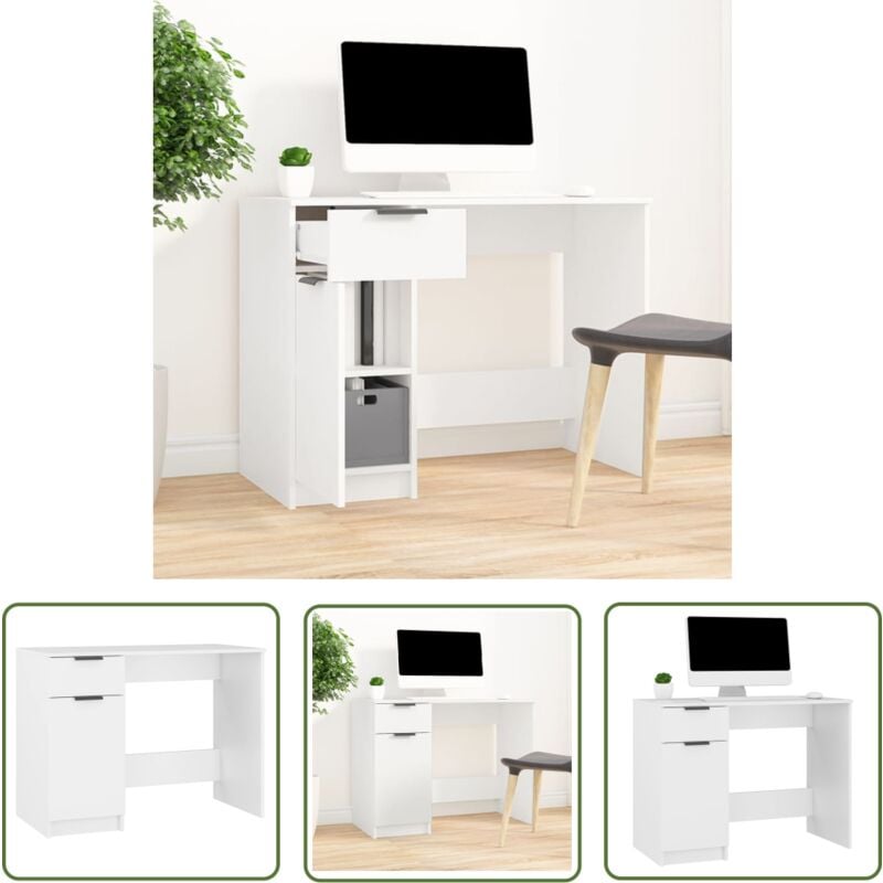 The Living Store - Schreibtisch Weiß 100x50x75 cm Holzwerkstoff - Schreibtisch - Weißer Schreibtisch - Holzwerkstoff Tisch - Home Office - Bürostuhl