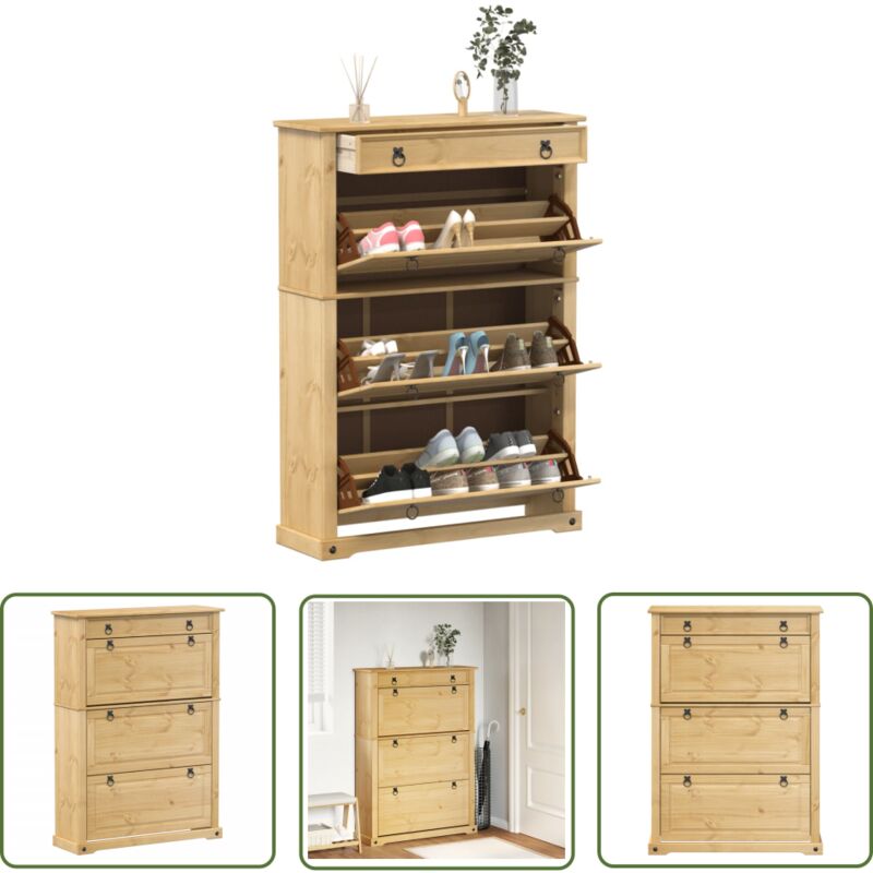 The Living Store - Schuhschrank Corona 99x32x138 cm Massivholz Kiefer - Schuhschrank - Holzschrank - Garderobe - Schuhregal - Einbauschrank