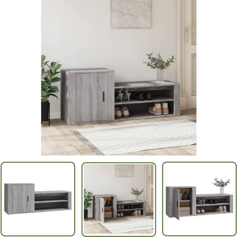 The Living Store Schuhschrank Grau Sonoma 130x35x54 cm Holzwerkstoff - Schuhschrank - Schulaufbewahrung - Garderobe - Flurmöbel - Wohnzimmer Deko