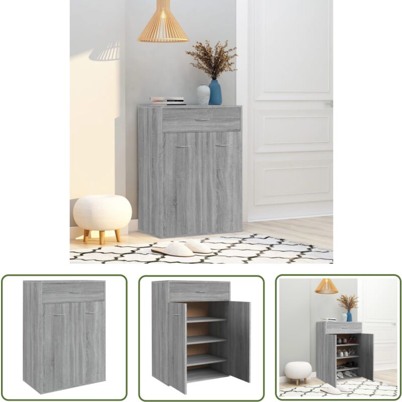 The Living Store - Schuhschrank Grau Sonoma 60x35x84 cm Holzwerkstoff - Schuhschrank - Garderobe - Regal - Einbauschrank - Wohnzimmermöbel