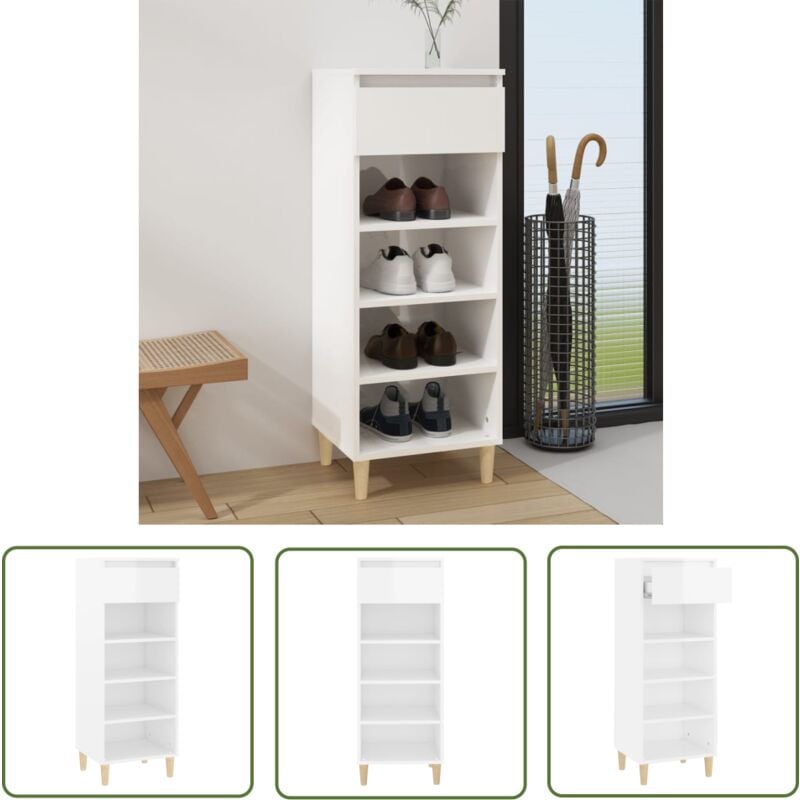 The Living Store - Schuhschrank Hochglanz-Weiß 40x36x105 cm Holzwerkstoff - Schuhschrank - Schuhregal - Garderobe - Aufbewahrung - Weißes Möbelstück