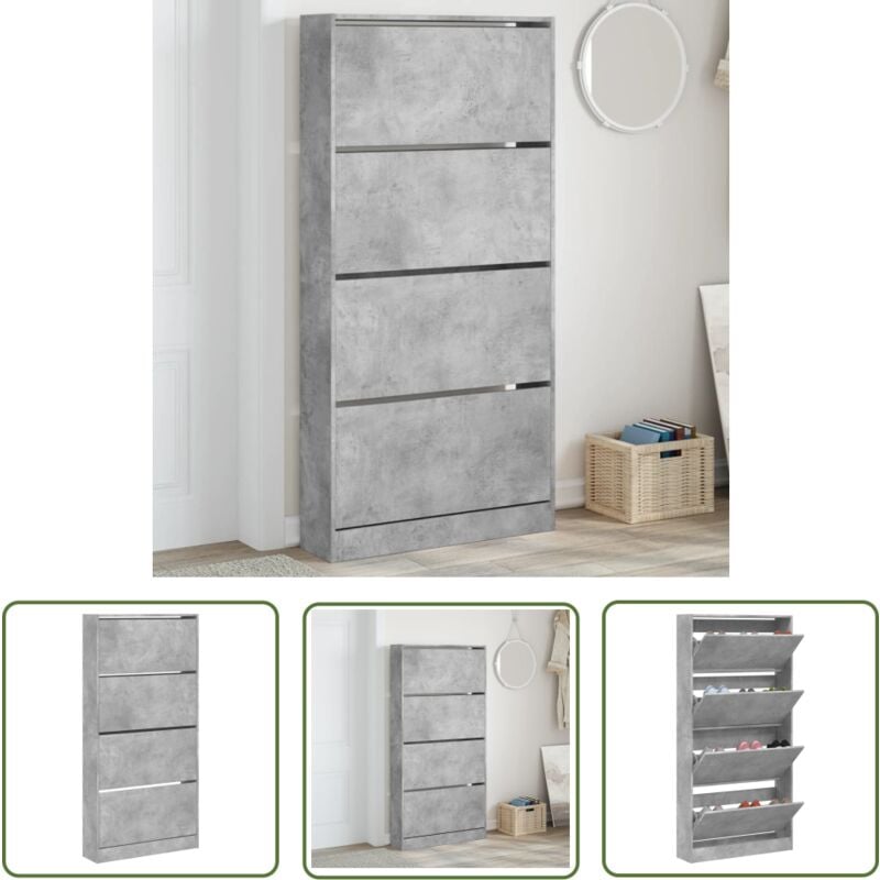 The Living Store - Schuhschrank mit 4 Klappen Betongrau 80x21x163,5 cm - Schuhschrank - Schuhregal - Schuhkipper - Garderobe - Aufbewahrungssystem