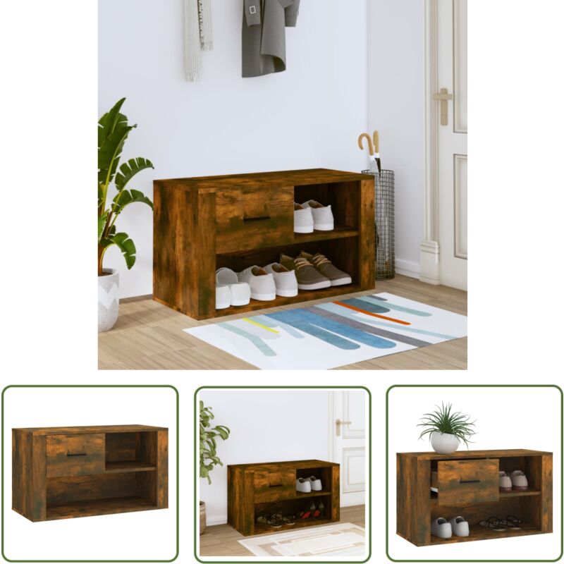 The Living Store - Schuhschrank Räuchereiche 80x35x45 cm Holzwerkstoff - Schuhschrank - Holzwerkstoff Möbel - Garderobe - Flurmöbel - Schrank