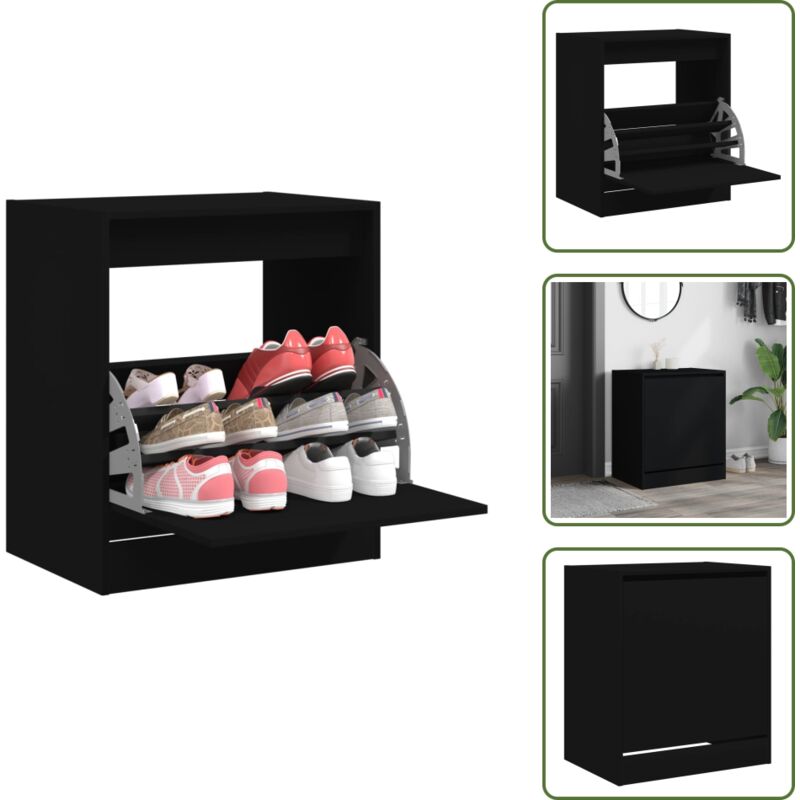 The Living Store - Schuhschrank Schwarz 60x42x69 cm Holzwerkstoff - Schuhschrank - Schrank Für Schuhe - Schuhregal - Holzwerkstoffmöbel - Garderobe