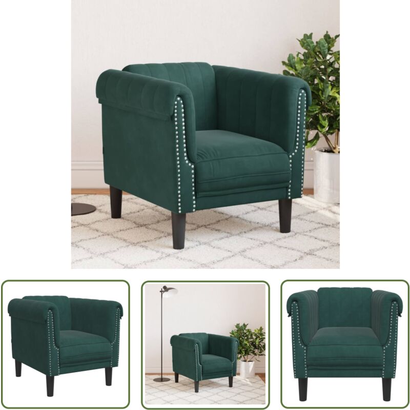 Sessel Dunkelgrün Samt - Samtsofa - Wohnzimmersofa - Gemütlicher Sessel - Dunkelgrüner Sessel - Sofa Mit Armlehnen - The Living Store