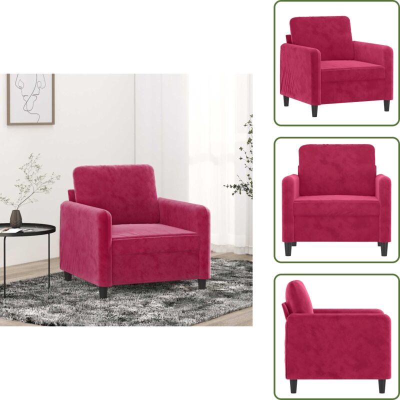 The Living Store - Sessel Weinrot 60 cm Samt - Samtsofa - Wohnzimmersofa - Bequemer Sessel - Weinroter Sessel - Lounge Chair