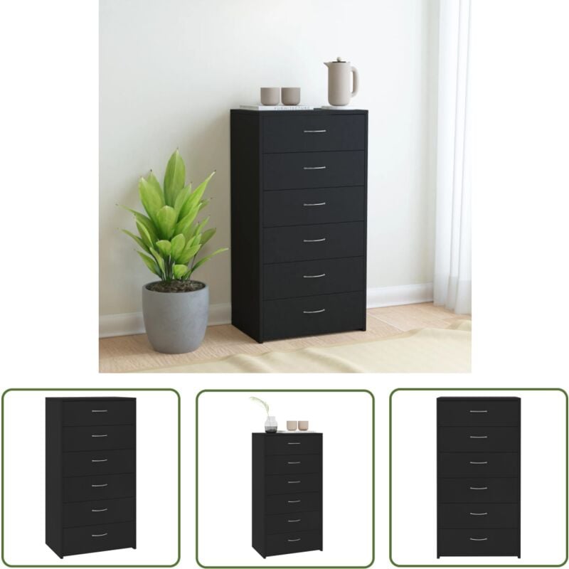 Sideboard mit 6 Schubladen Schwarz 50x34x96 cm Holzwerkstoff - Schreibtisch - Sideboard Schwarz - Regal - Möbelstück - Wohnraumgestaltung - The