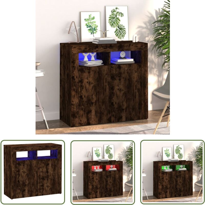 Sideboard mit LED-Beleuchtung Räuchereiche 80x35x75 cm - Schreibtisch - Regal - Wohnzimmer Dekoration - Möbelstück - Holzmöbel - The Living Store