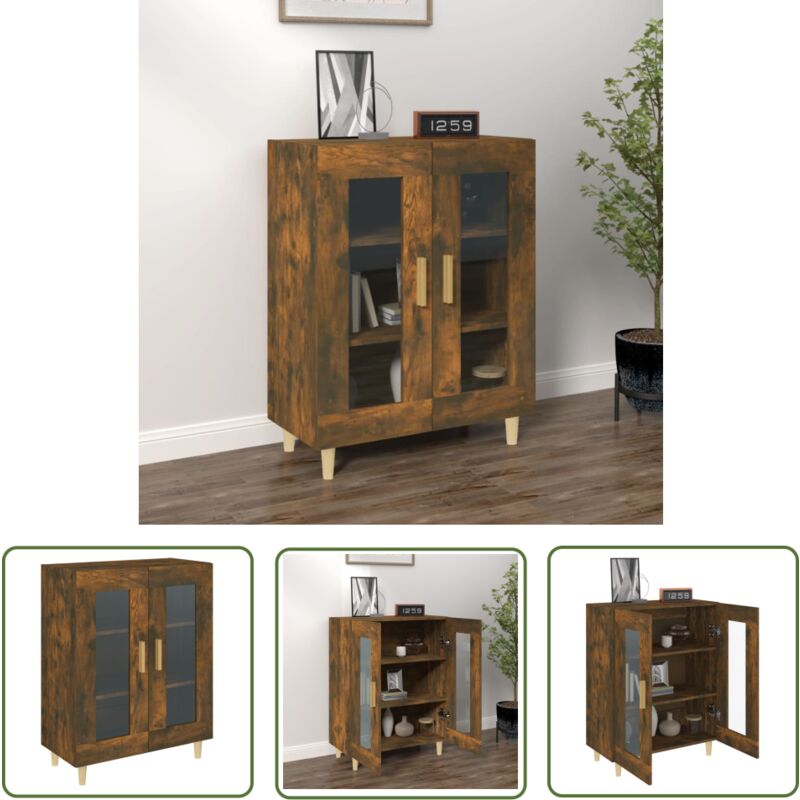 Sideboard Räuchereiche 69,5x34x90 cm Holzwerkstoff - Holz Sideboard - Wohnzimmermöbel - Sideboard Braun - Regal Grau - Schreibtisch - The Living Store