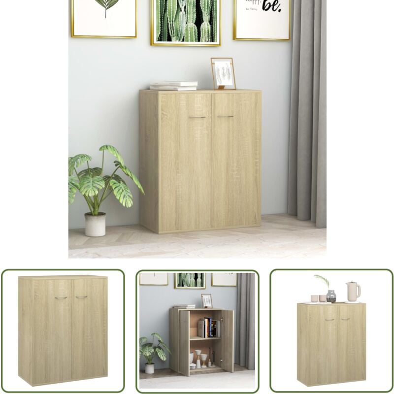 The Living Store Sideboard Sonoma-Eiche 60x30x75 cm Holzwerkstoff - Sideboard - Wohnzimmertisch - TV-Schrank - Regal - Möbelstück