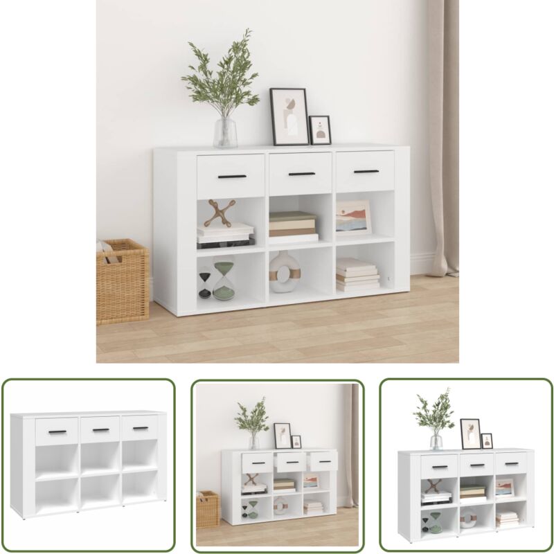 The Living Store Sideboard Weiß 100x30x59,5 cm Holzwerkstoff - Schreibtisch - Wohnzimmermöbel - Sideboard Weiß - Holz Sideboard - Regal