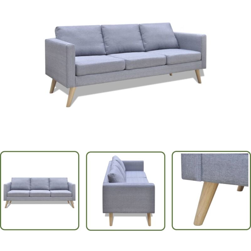 The Living Store - Sofa 3-Sitzer Stoff Hellgrau - 3-Sitzer Sofa - Wohnzimmersofa - Grau Sofa - Couch - Polstersofa