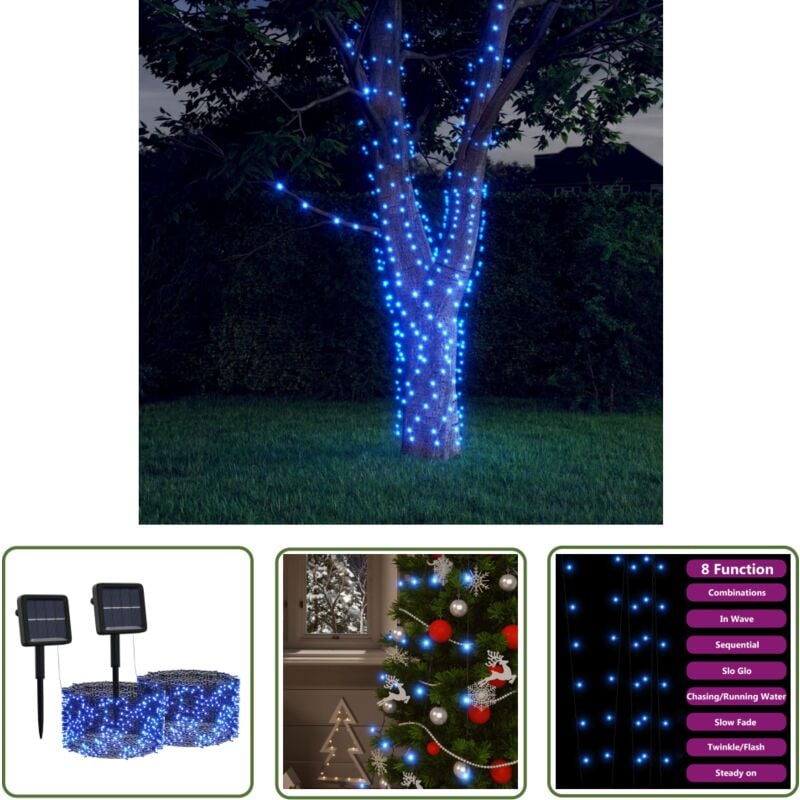 Solar-Lichterkette 2 Stk. 2x200 led Blau Innen Außen - Solarleuchte - Lichterkette - Outdoor Beleuchtung - Indoor Beleuchtung - Weihnachtsdeko - The