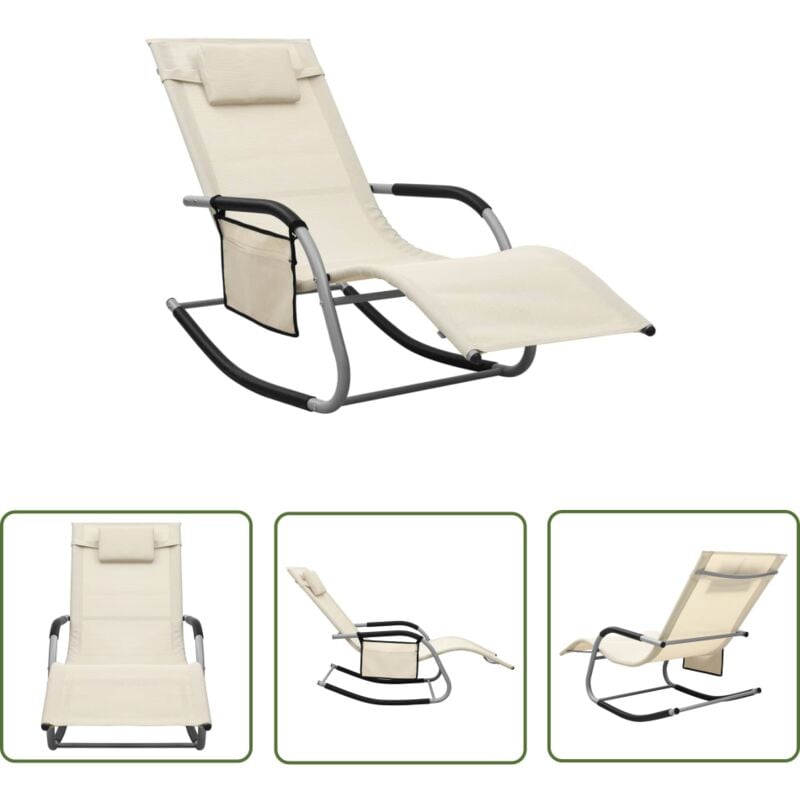 The Living Store - Sonnenliege Textilene Creme und Grau - Sonnenliege - Gartenliege - Strandliege - Textilene - Wetterfest