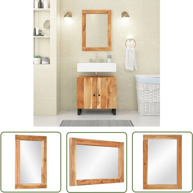 The Living Store Spiegel 70x50 cm Massivholz Akazie und Glas - Holzrahmen Spiegel - Wohnzimmer Spiegel - Schlafzimmer Spiegel - Badezimmer Spiegel