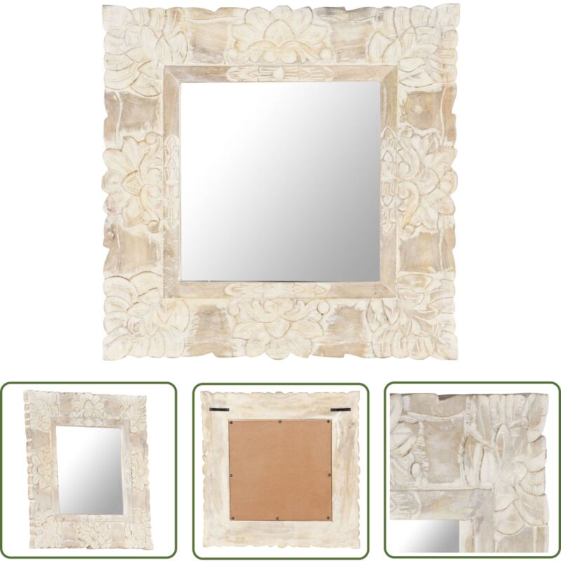 The Living Store Spiegel Weiß 50x50 cm Mango Massivholz - Holzspieglel - Mangoholz Spiegel - Wohnzimmerdeko - Wohnzimmerspiegel - Vintage Spiegel