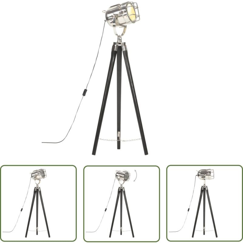 The Living Store - Stativlampe Schwarz Mango Massivholz 97 cm - Retro Lampe - Stehlampe Wohnzimmer - Hollywood Lampe - Tischlampe - Designer Lampe