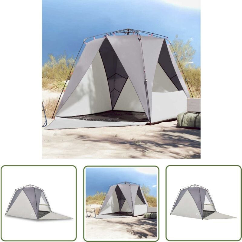 The Living Store - Strandzelt 4 Personen Grau Quick Release Wasserdicht - Campingzelt - Strandzelt - Sonnenschutz - Gartenmöbel - Polyesterzelt