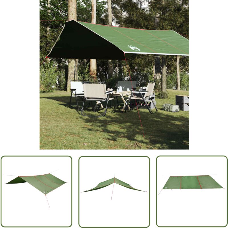 Tarp Grün 420x440 cm Wasserdicht - Zelttarp - Campingzelt - Regenschutz - Wasserdichte Plane - Outdoor Ausrüstung - The Living Store