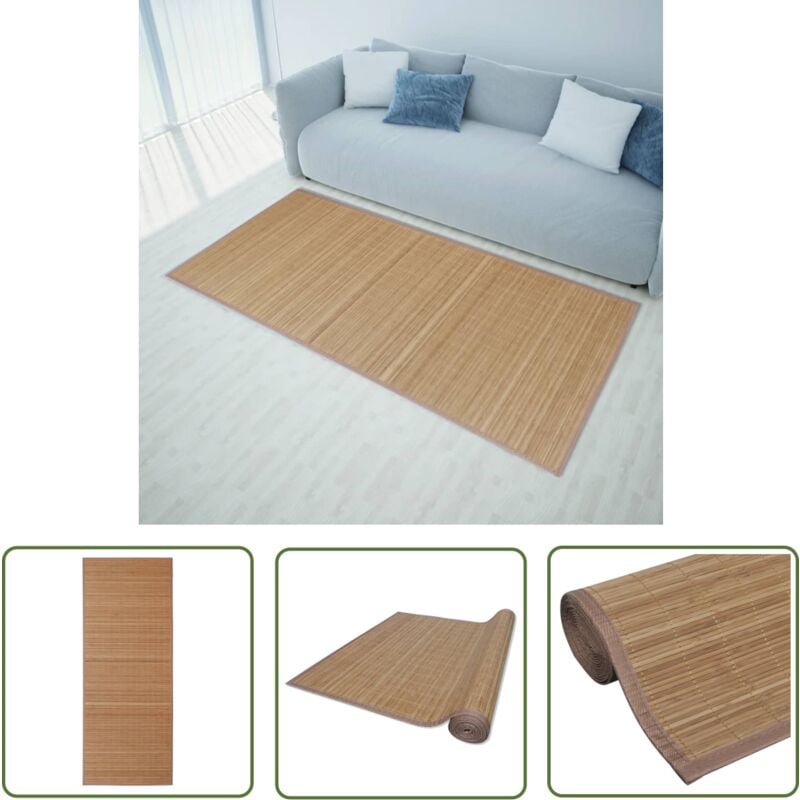 The Living Store - Teppich Bambus 100 x 160 cm Braun - Bambus Teppich - Wohnzimmer Teppich - Naturfaser Teppich - Rutschfeste Matte - Bodenbelag