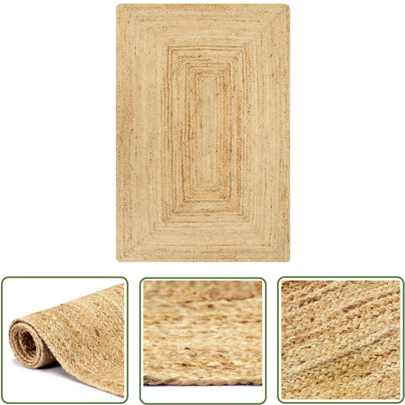 The Living Store - Teppich Handgefertigt Jute Natur 160x230 cm - Naturfaser Teppich - Jute Teppich - Gewebter Teppich - Wohnzimmer Teppich