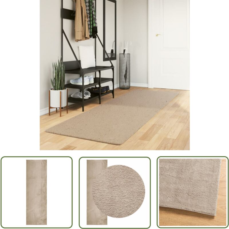 The Living Store - Teppich huarte Kurzflor Weich und Waschbar Sandfarben 80x250 cm - Kurzflor-Teppich - Sandfarben - Polyester-Teppich - Flauschiger