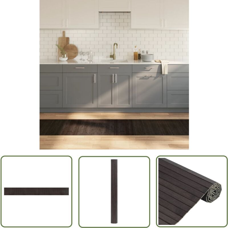 The Living Store - Teppich Rechteckig Dunkelbraun 60x500 cm Bambus - Bambus Teppich - Naturfaser Teppich - Wohnraum Teppich - Flur Teppich