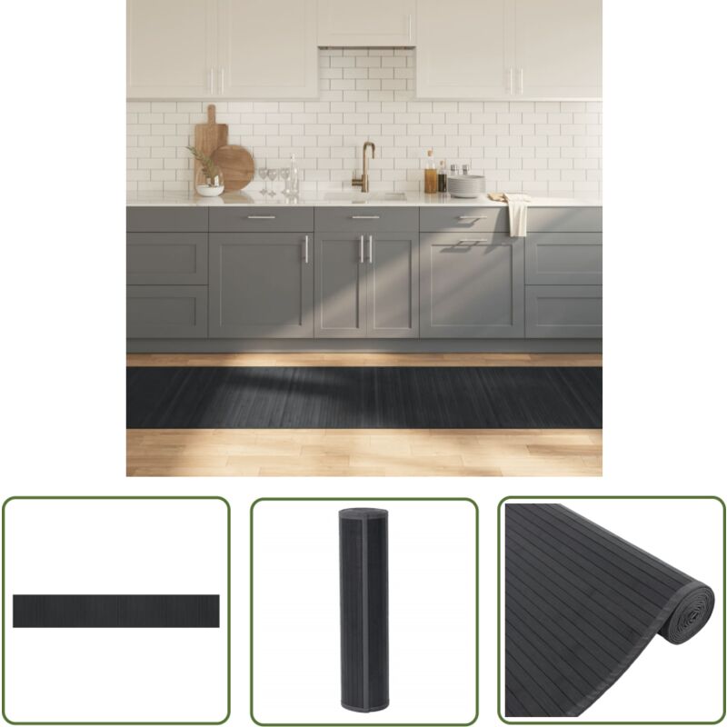 The Living Store - Teppich Rechteckig Grau 80x1000 cm Bambus - Bambus Teppich - Grauer Teppich - Wohnraumteppich - Flurmatte - Rutschfeste Matte