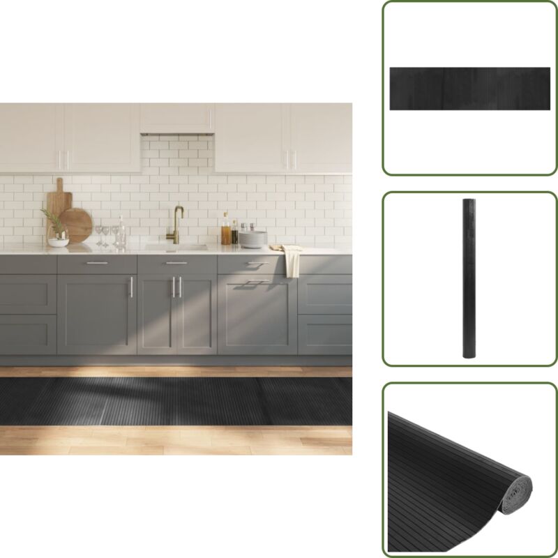 The Living Store Teppich Rechteckig Grau 80x300 cm Bambus - Bambus Teppich - Grauer Teppich - Wohnraumteppich - Rutschfester Teppich - Naturfaser