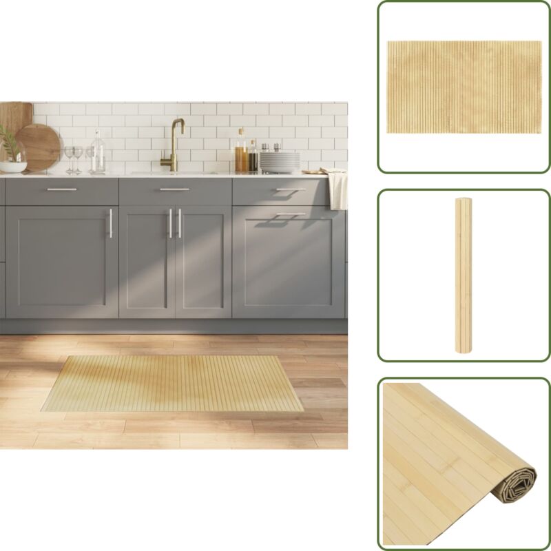 The Living Store Teppich Rechteckig Hell Natur 60x100 cm Bambus - Bambus Teppich - Naturfaser Teppich - Rutschfester Teppich - Wohnraum Teppich