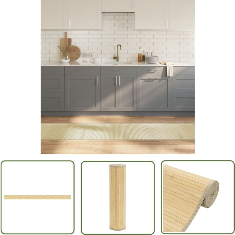 The Living Store - Teppich Rechteckig Hell Natur 60x1000 cm Bambus - Bambus Teppich - Naturfaser Teppich - Wohnraum Teppich - Flur Teppich - Lange
