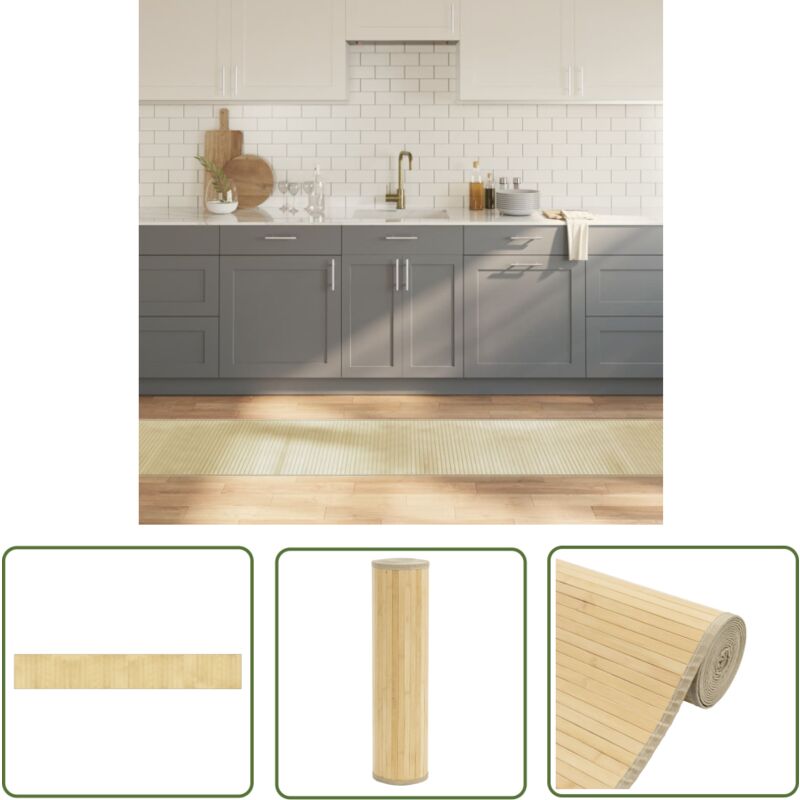 The Living Store - Teppich Rechteckig Hell Natur 60x400 cm Bambus - Naturholzteppich - Bambus Teppich - Wohnraumteppich - Flurmatte - Lange Teppich