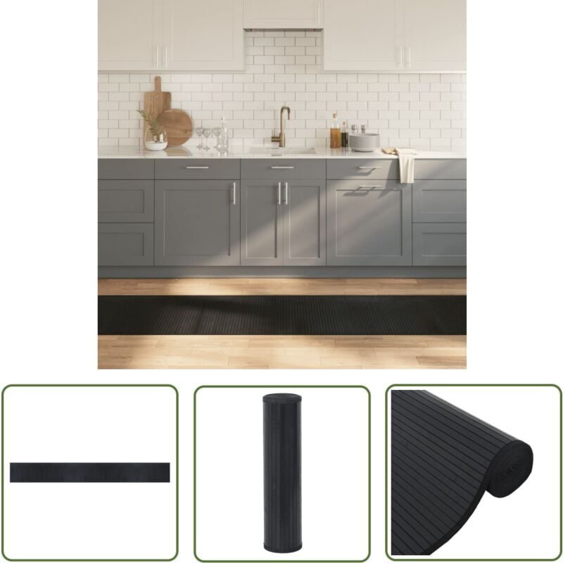 The Living Store Teppich Rechteckig Schwarz 60x500 cm Bambus - Bambus Teppich - Wohnzimmer Teppich - Flur Teppich - Rutschfeste Oberfläche